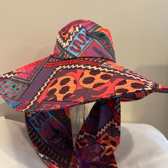 Farm Rio Dotted Patchwork Scarf Tropical Amazon Jungle Summer Beach Hat Packable - Picture 5 of 9